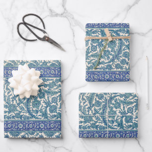 Blue Ornate Floral Arabic Pattern Wrapping Paper Sheet