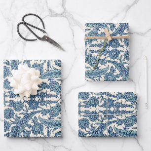 Blue Ornate Floral Arabic Pattern Wrapping Paper Sheet