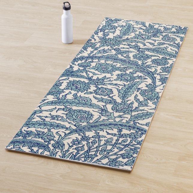 Blue Ornate Floral Arabic Pattern Yoga Mat (In Situ)