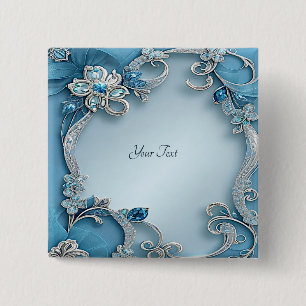 Blue Ornate Floral Button