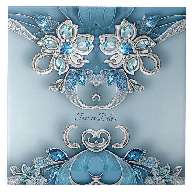 Blue Ornate Floral Ceramic Tile (Front)