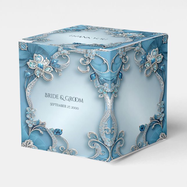 Blue Ornate Floral Favour Box (Front Side)