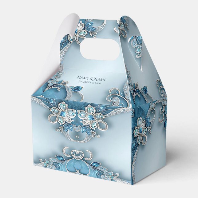 Blue Ornate Floral Favour Box (Front Side)