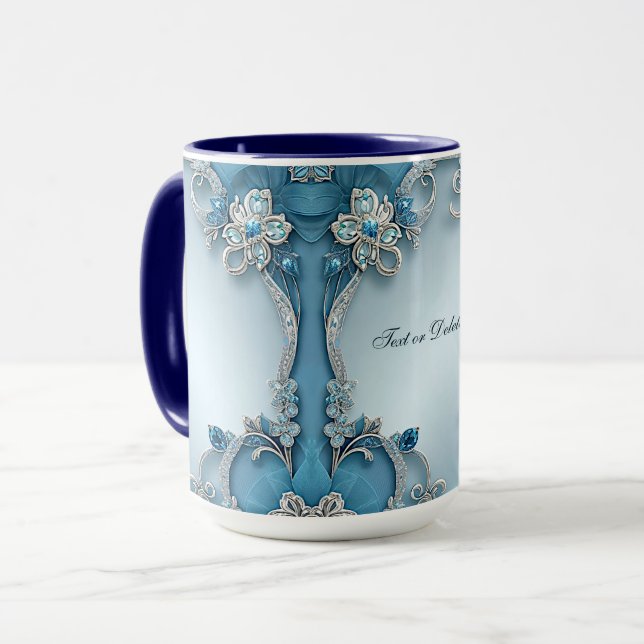Blue Ornate Floral Floral Mug (Front Left)