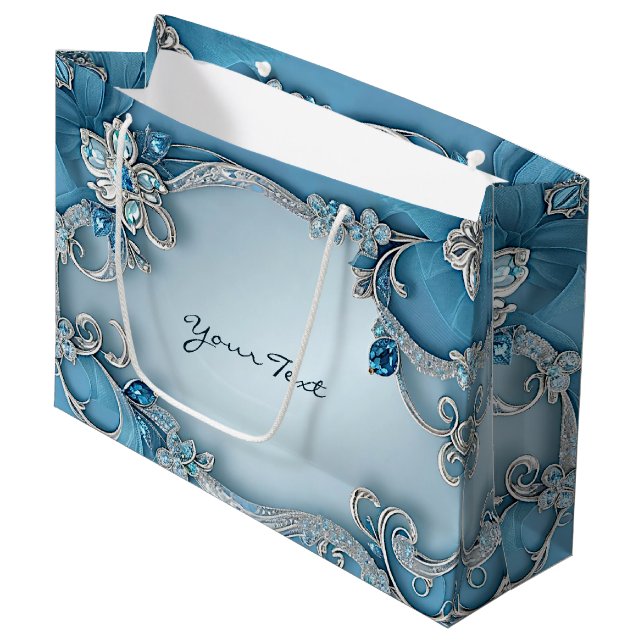 Blue Ornate Floral Gift Bag (Front Angled)