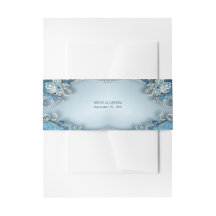 Blue Ornate Floral Invitation Belly Band