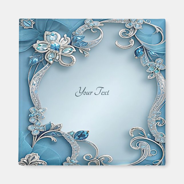 Blue Ornate Floral Magnet (Front)