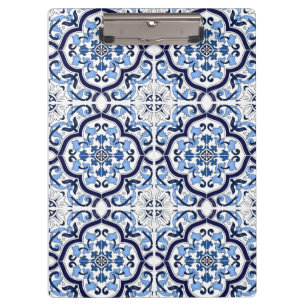 Blue Ornate Floral Mediterranean Sicilian Tile Clipboard