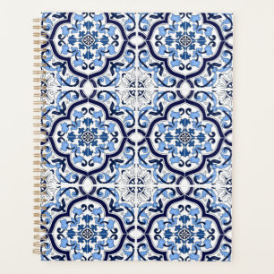  Blue Ornate Floral Mediterranean Sicilian Tile Planner