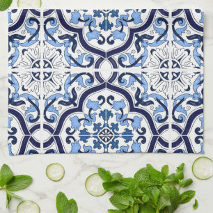  Blue Ornate Floral Mediterranean Sicilian Tile Sh Tea Towel