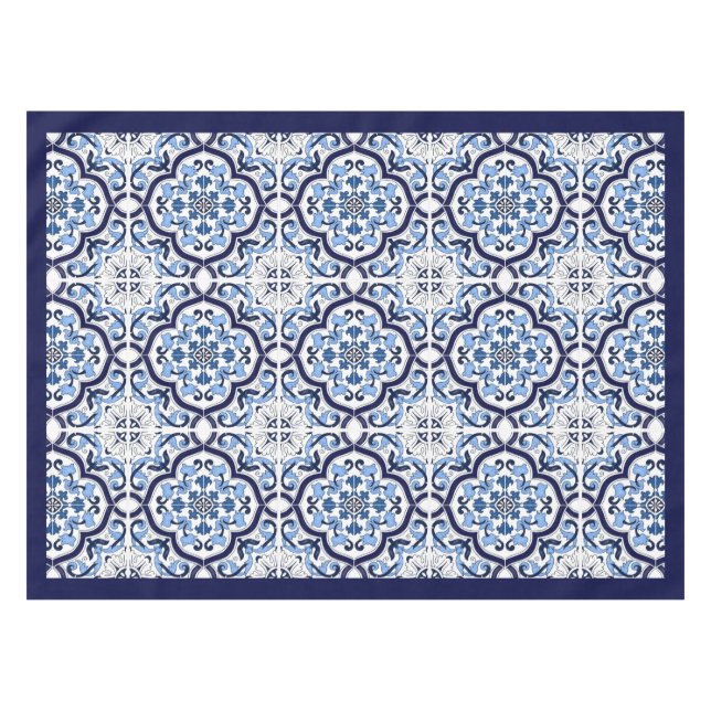  Blue Ornate Floral Mediterranean Sicilian Tile Tablecloth (Front (Horizontal))