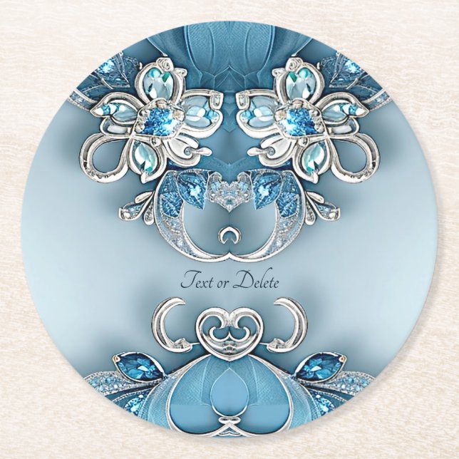 Blue Ornate Floral Paper Coaster (Front)