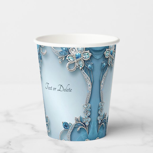 Blue Ornate Floral Paper cup (Back)