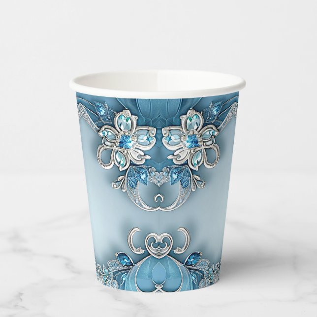 Blue Ornate Floral Paper cup (Left)