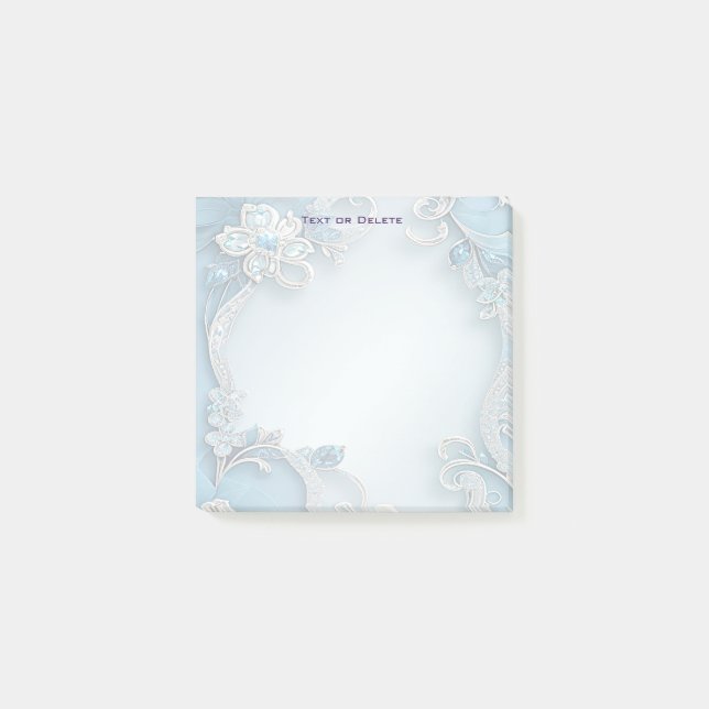 Blue Ornate Floral Post it Notes (Front)