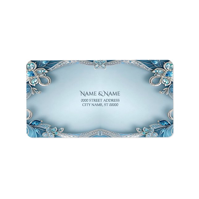 Blue Ornate Floral Return Address Label (Front)