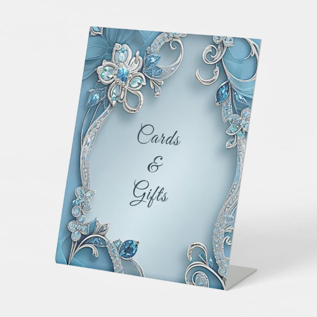 Blue Ornate Floral Tabletop Signs (Front)