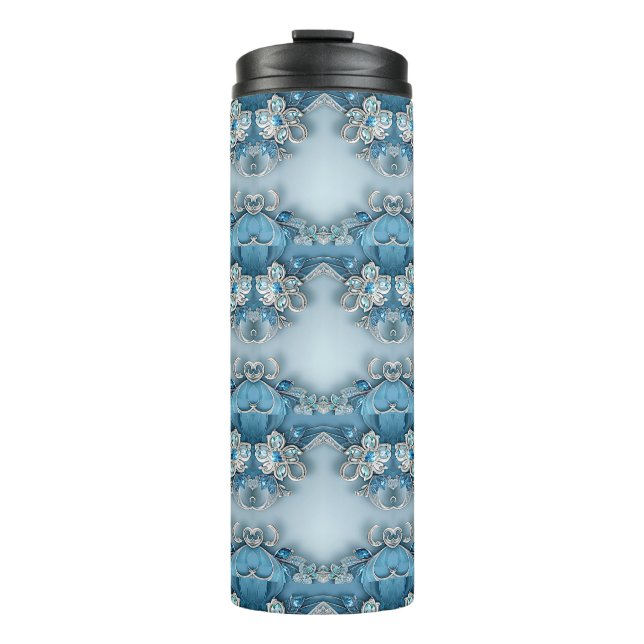 Blue Ornate Floral Thermal Tumbler (Front)