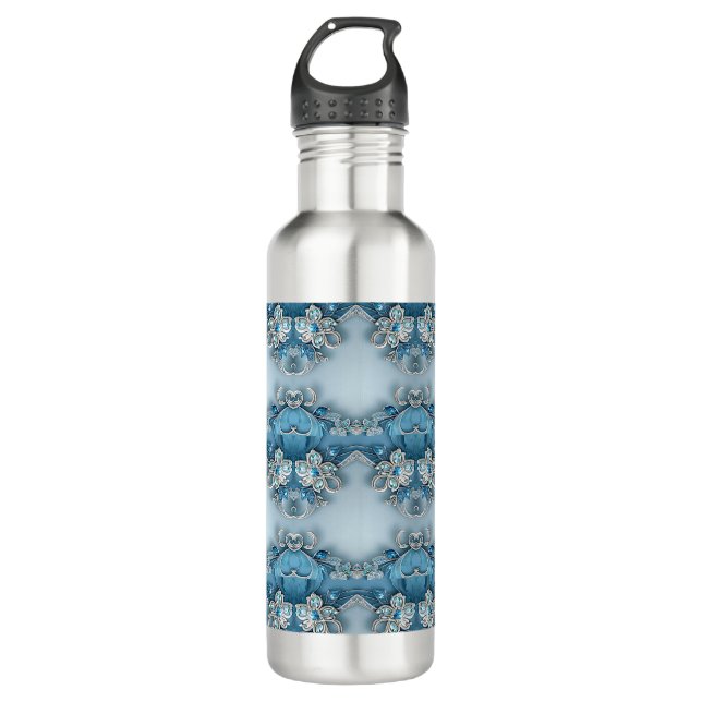 Blue Ornate Floral Water Bottle (Front)