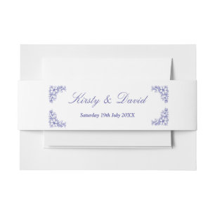 Blue Ornate Floral Wedding Invitation Belly Band