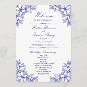Blue Ornate Floral Wedding Programme