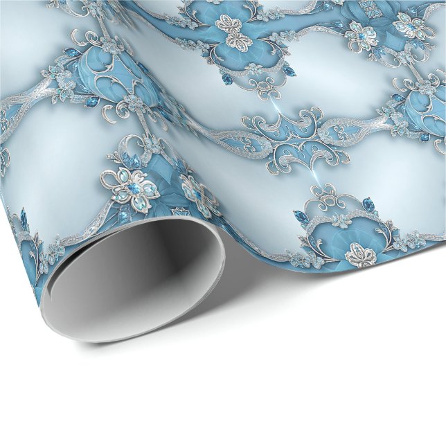 Blue Ornate Floral Wrapping Paper (Roll Corner)