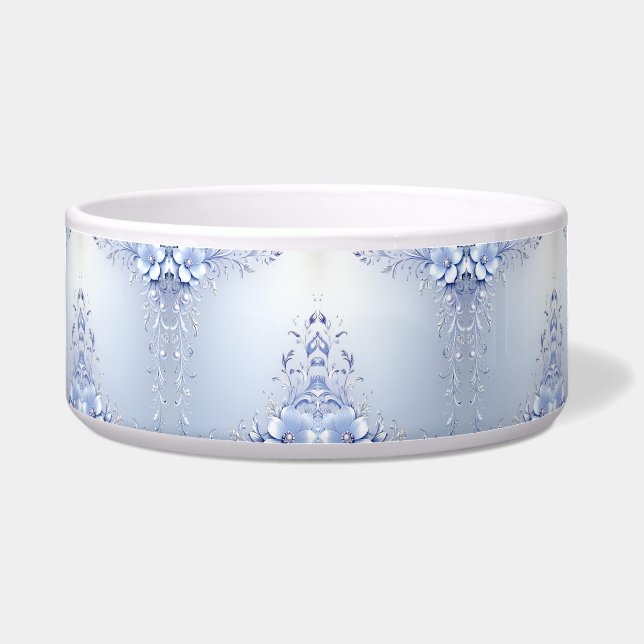 Blue Ornate Flowers Pet Bowl (Front)