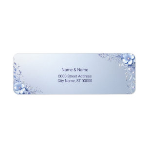 Blue Ornate Flowers Return Address Label