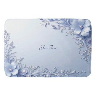 Blue Ornate Flowers with Pearls Bath Mat