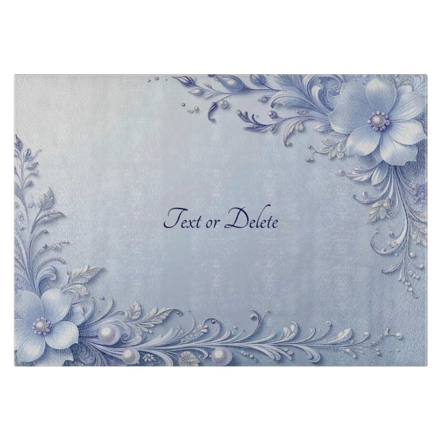 Blue Ornate Flowers with Pearls Cutting Board (Front)