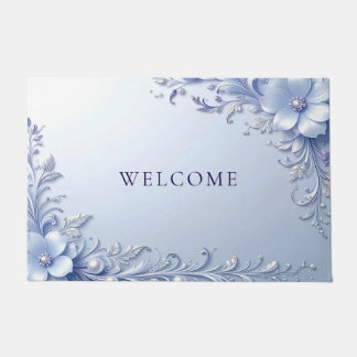 Blue Ornate Flowers with Pearls Doormat