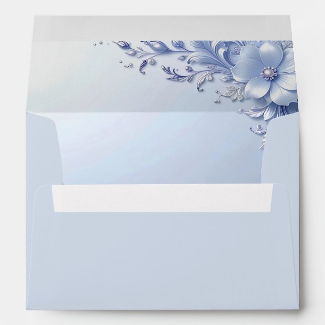 Blue Ornate Flowers with Pearls Envelope (Back (Bottom))