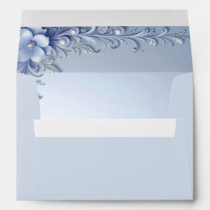 Blue Ornate Flowers with Pearls Envelope