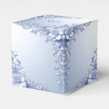Blue Ornate Flowers with Pearls Favour Box