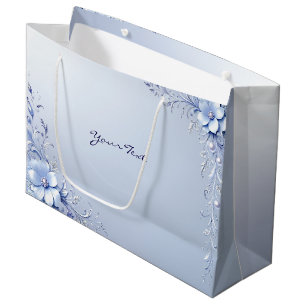 Blue Ornate Flowers with Pearls Gift Bag
