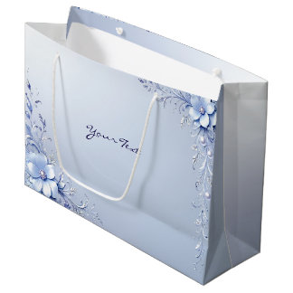 Blue Ornate Flowers with Pearls Gift Bag