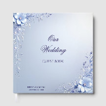 Blue Ornate Flowers with Pearls Guest Book