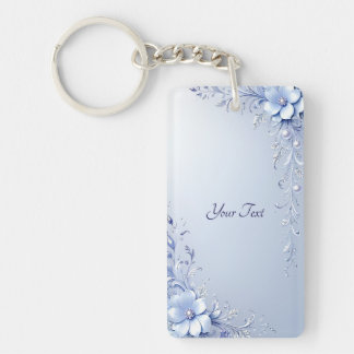 Blue Ornate Flowers with Pearls Keychain