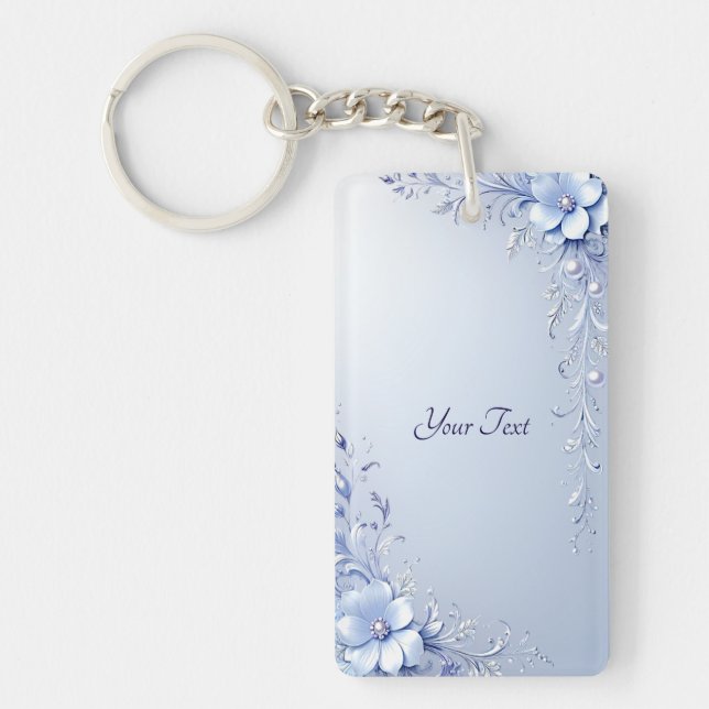 Blue Ornate Flowers with Pearls Keychain (Front)