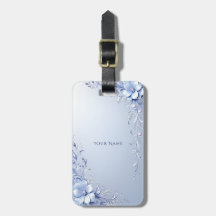 Blue Ornate Flowers with Pearls Luggage Tag