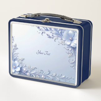 Blue Ornate Flowers with Pearls Lunch box