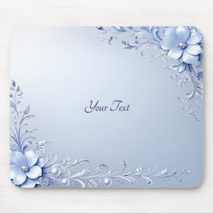 Blue Ornate Flowers with Pearls Mousepad