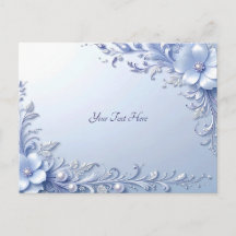 Blue Ornate Flowers with Pearls Postcard