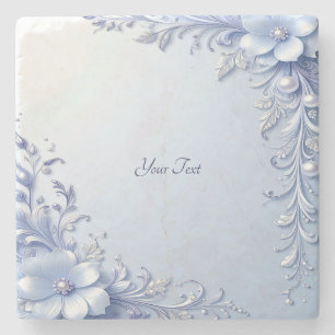 Blue Ornate Flowers with Pearls Stone Coaster
