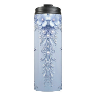 Blue Ornate Flowers with Pearls Thermal Tumbler