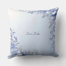 Blue Ornate Flowers with Pearls Throw Pillow