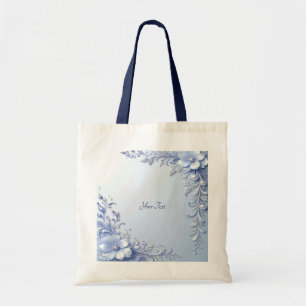 Blue Ornate Flowers with Pearls Tote Bag