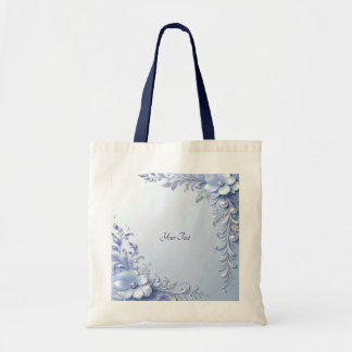 Blue Ornate Flowers with Pearls Tote Bag