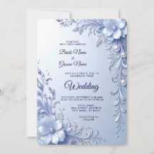 Blue Ornate Flowers with Pearls Wedding
