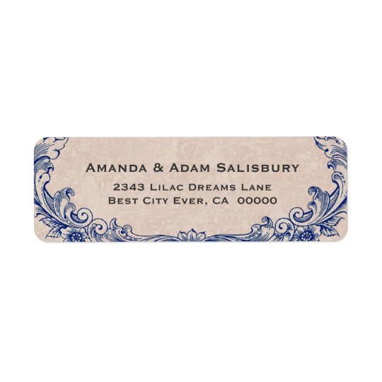 Blue Ornate Frame Vintage Wedding Thank You Return Address Label